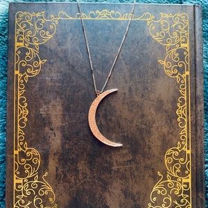 Rose Gold Rhinestone Crescent Moon Necklace